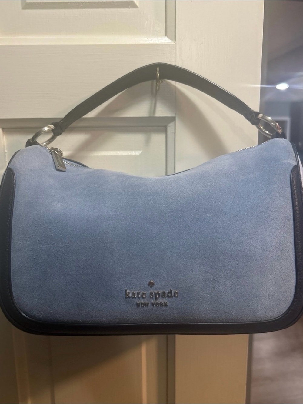 kate spade Blue Suede Shoulder Bag with Navy Trim